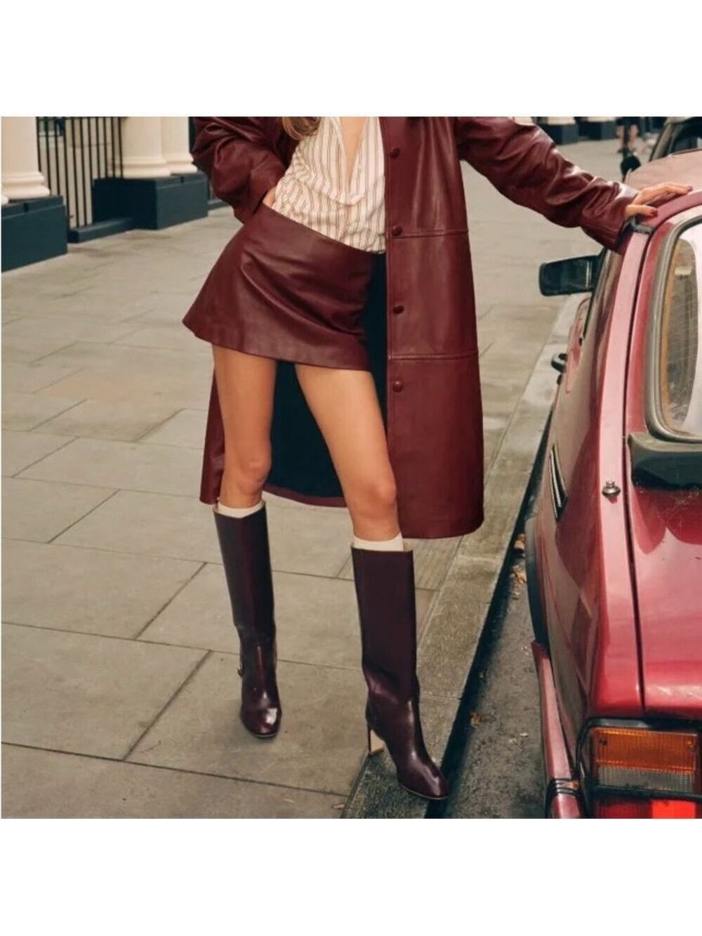 VEDA Maroon Leather mini skirt. Size small. - Picture 2 of 7